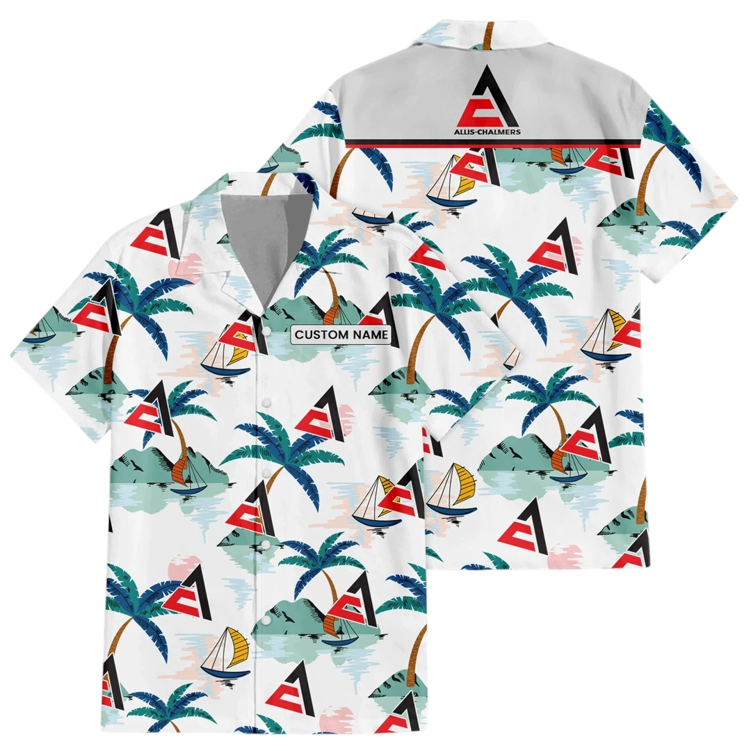 Allis Chalmers Exclusive Logo Button Up Hawaiian Shirt Tropical Landscape Pattern All-over Print, Custom Name HIDI180225Y7HWLS2ALC