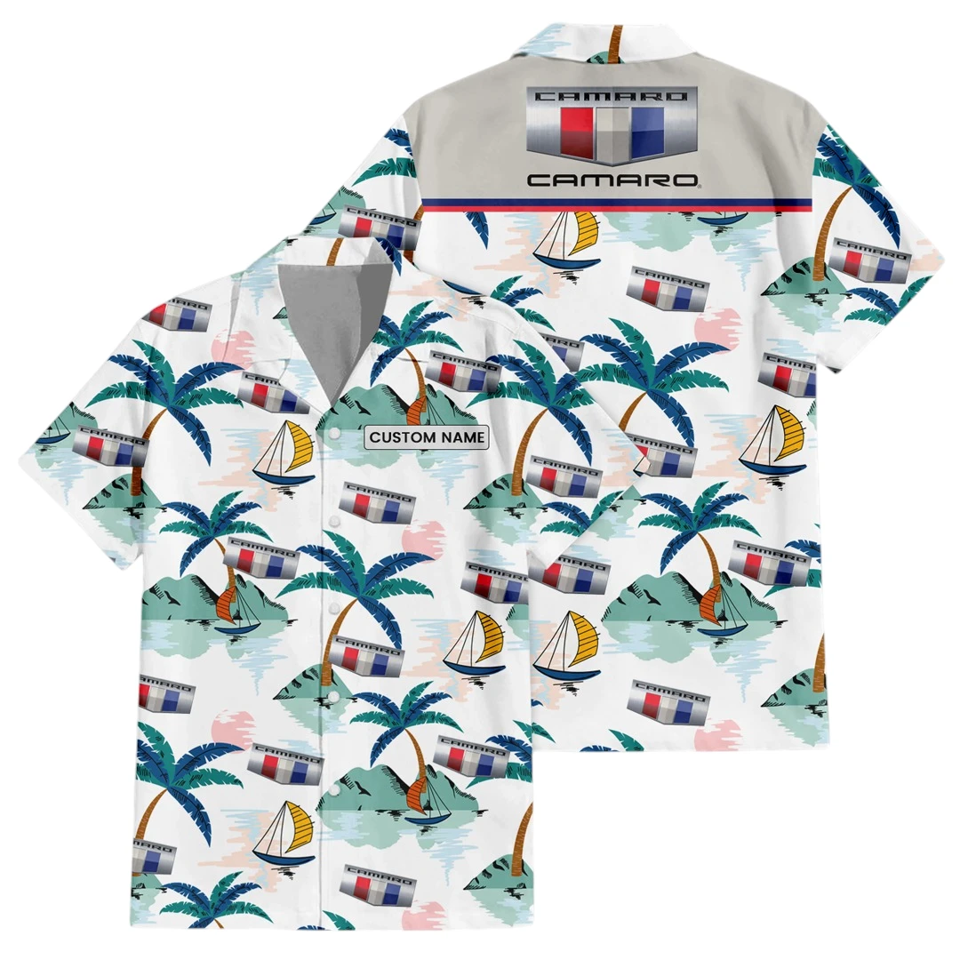 Camaro Exclusive Logo Button Up Hawaiian Shirt Tropical Landscape Pattern All-over Print, Custom Name HIDI190225Y7HWLS2CAM