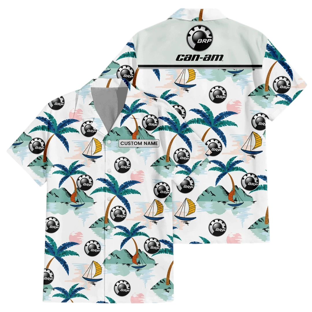 Can Am Emblem Exclusive Logo Button Up Hawaiian Shirt Tropical Landscape Pattern All-over Print, Custom Name HIDI190225Y7HWLS2CAE