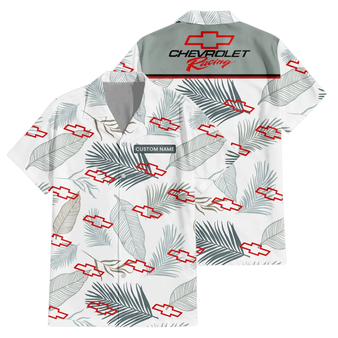 Chevrolet Exclusive Logo Button Up Hawaiian Shirt Tropical Leaves Seamless Pattern All-over Print, Custom Name HIHI170225Y7HWLS1CHR