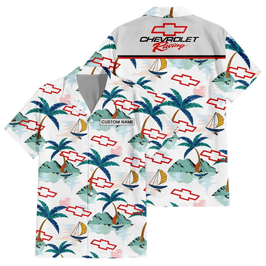 Chevrolet Racing Exclusive Logo Button Up Hawaiian Shirt Tropical Landscape Pattern All-over Print, Custom Name HIDI200225Y7HWLS2CHR
