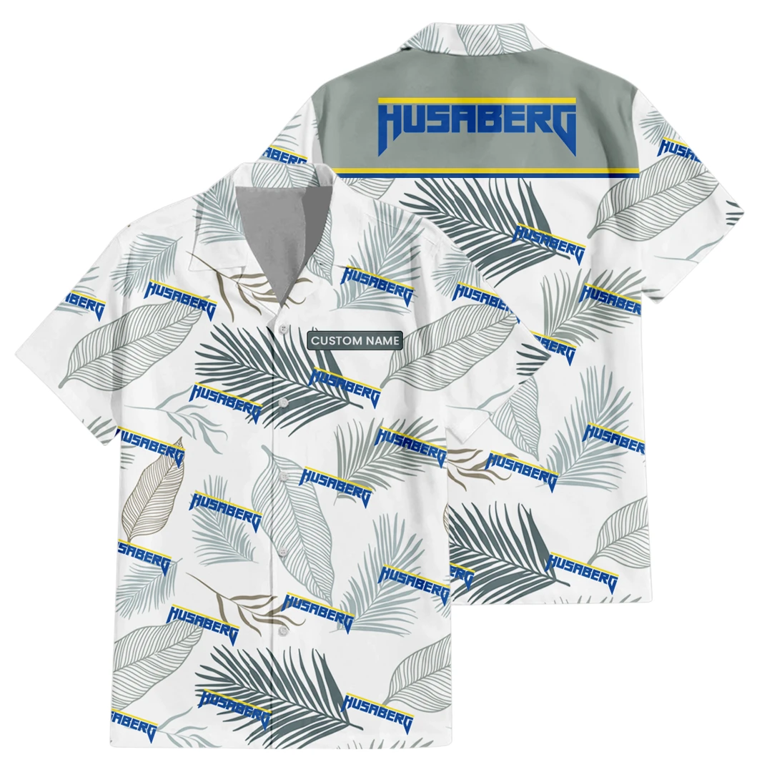 Husaberg Exclusive Logo Button Up Hawaiian Shirt Tropical Leaves Seamless Pattern All-over Print, Custom Name HIHI170225Y7HWLS1HUS