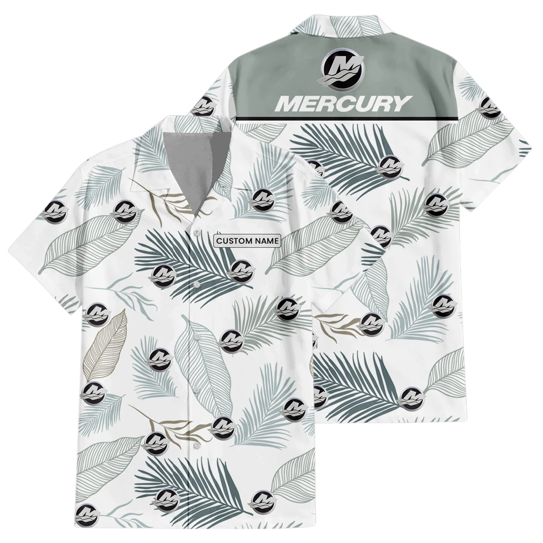 Mercury Exclusive Logo Button Up Hawaiian Shirt Tropical Leaves Seamless Pattern All-over Print, Custom Name HIHI170225Y7HWLS1MER