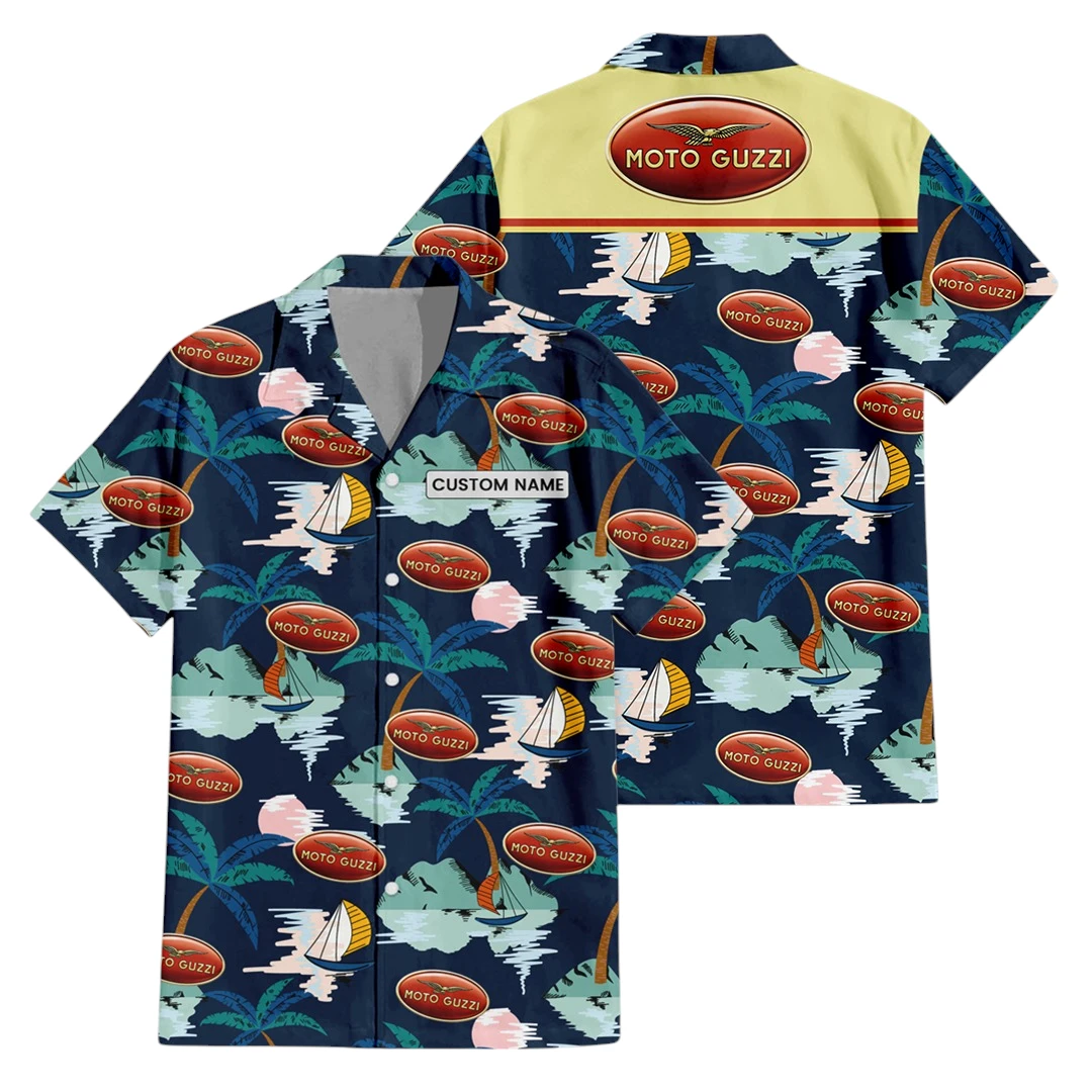 Moto Guzzi Button Up Hawaiian Shirt, Island Paradise Pattern All-over Print, Custom Name HIDI200225Y7HWLS2MOG